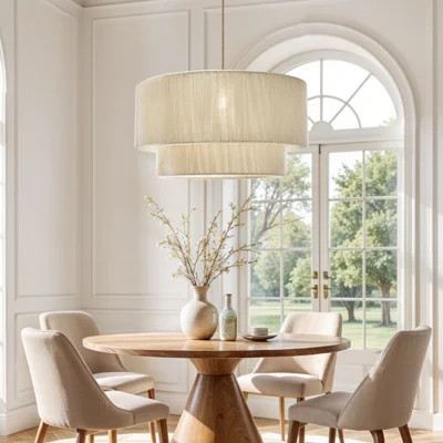 Ardita 1 - Light Drum Pendant – 24", 28'', 32''  Double-Layered Jute Hardwired Light Fixture for Dining Room or Kitchen Island in Organic Boho Style | Wayfair North America