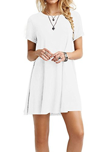 TOPONSKY Women's Casual Plain Short Sleeve Simple T-shirt Loose White Dress , As White , X-Large | Amazon (US)