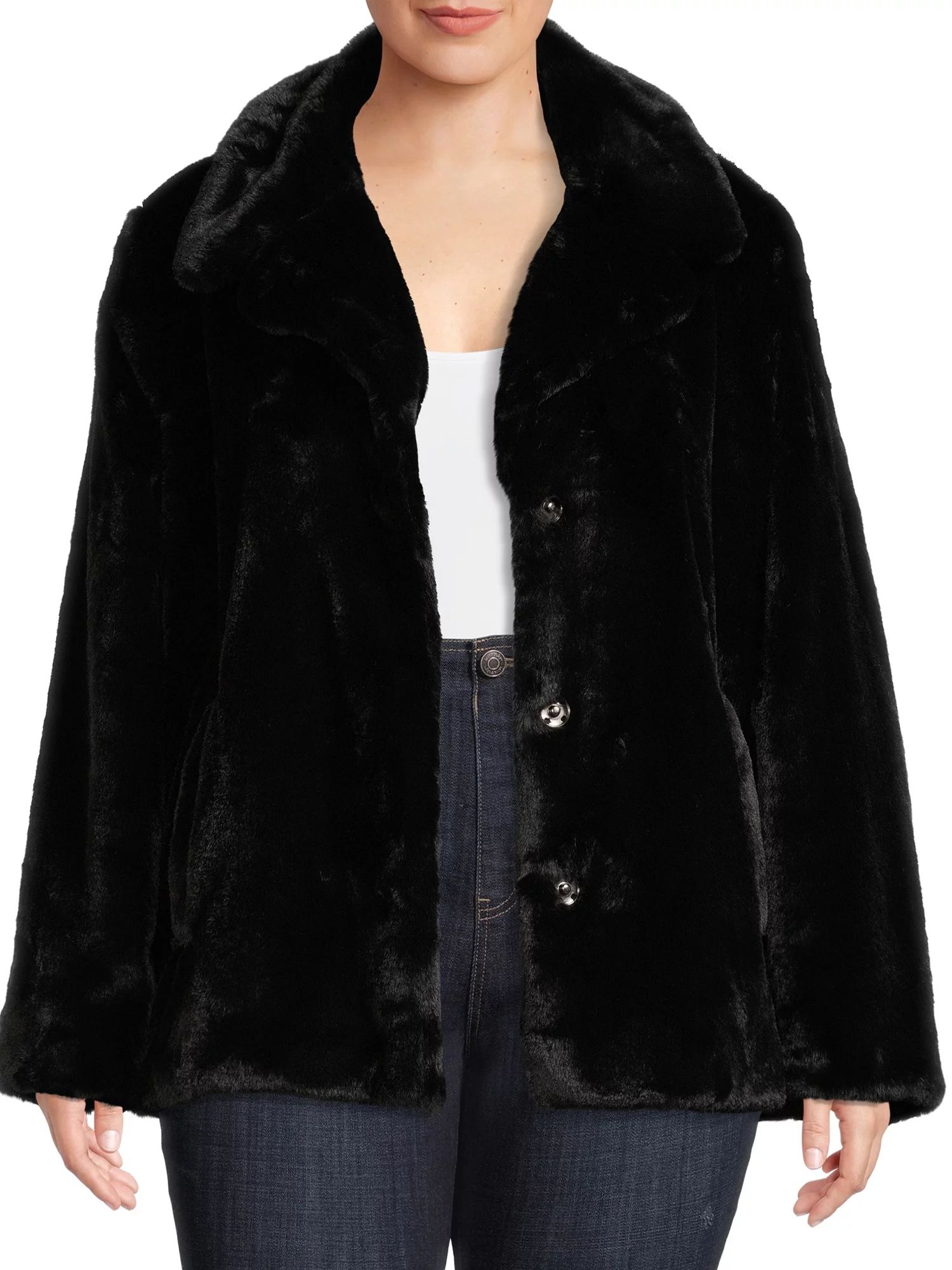 Time and Tru Women's and Women's Plus Faux Fur Cropped Jacket | Walmart (US)