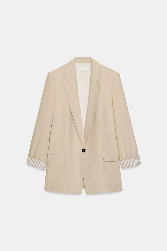 BLAZER WITH LINEN ROLLED-UP SLEEVES | Zara UK