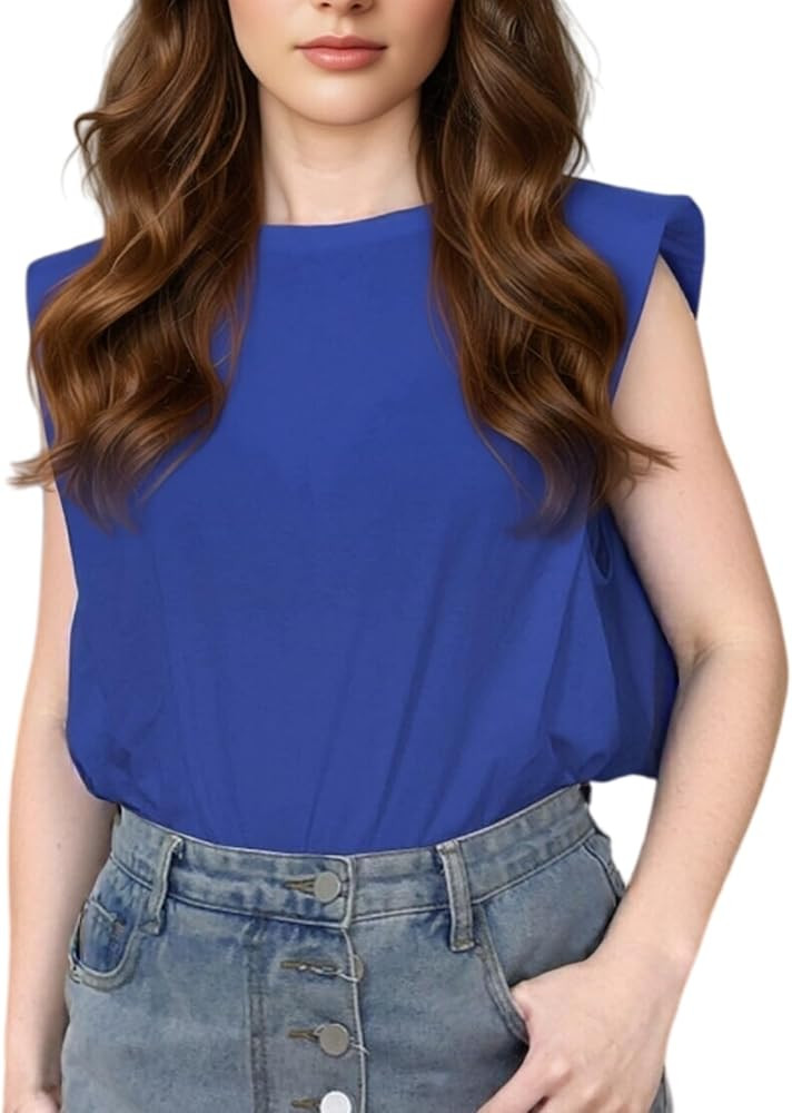 Women's Shoulder Pad Loose Sleeveless Blouse Shirts Tank Tops | Amazon (US)