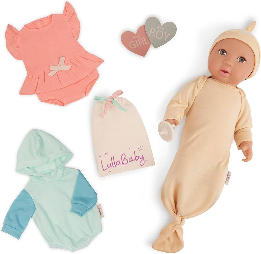 LullaBaby – 14-Inch Realistic Baby Doll – Brown Eyes, Porcelaine Skintone & Huggable Soft Bod... | Amazon (US)