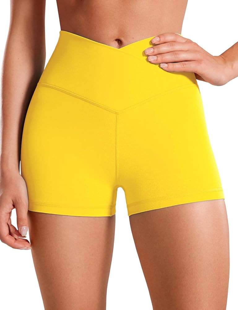 CRZ YOGA Womens Butterluxe Crossover Biker Shorts 3'' / 5'' - Criss Cross High Waisted Workout Yo... | Amazon (US)