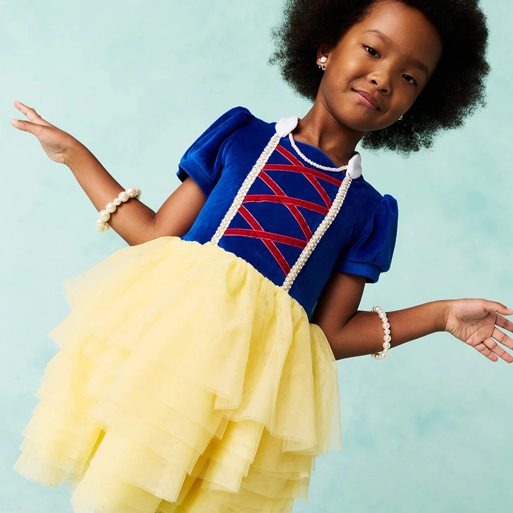 Princess Blue Puff Sleeve Disney Snow White Velour Dress | Posh Peanut\u00ae | Posh Peanut