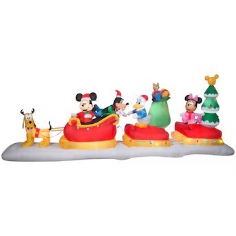 Gemmy 5.87-ft Animatronic Lighted Disney Mickey Mouse Sleigh Christmas Inflatable | Lowe's