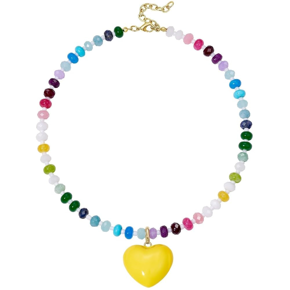 KissYan Beaded Necklaces for Women, Colorful Boho Bead Choker With Bubble Puffy Heart Pendant, Na... | Amazon (US)