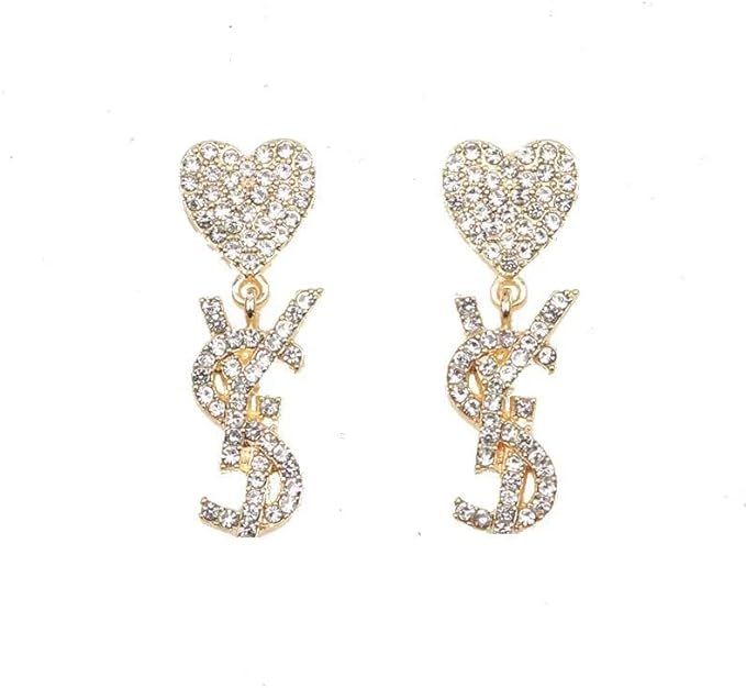 L Letter Earrings New Diamond Heart Earrings YS Logo Earrings Gifts for Ladies and Girls | Amazon (US)