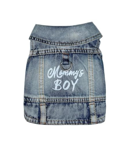 JcDuDoi Dog Jeans Jacket Mommy's Boy Denim,Breathable Cotton Blue Pet Coat for Puppy Small Dogs Classic Overalls Male Cat Costumes Apparel Washed Vest Clothes Outfit T-Shirts（Large） | Amazon (US)