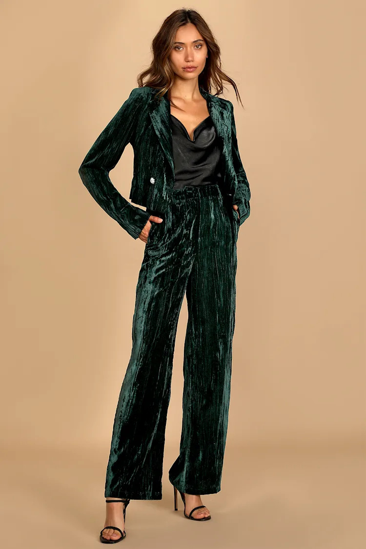 Happiest Holiday Emerald Green Crushed Velvet Wide-Leg Pants | Lulus (US)