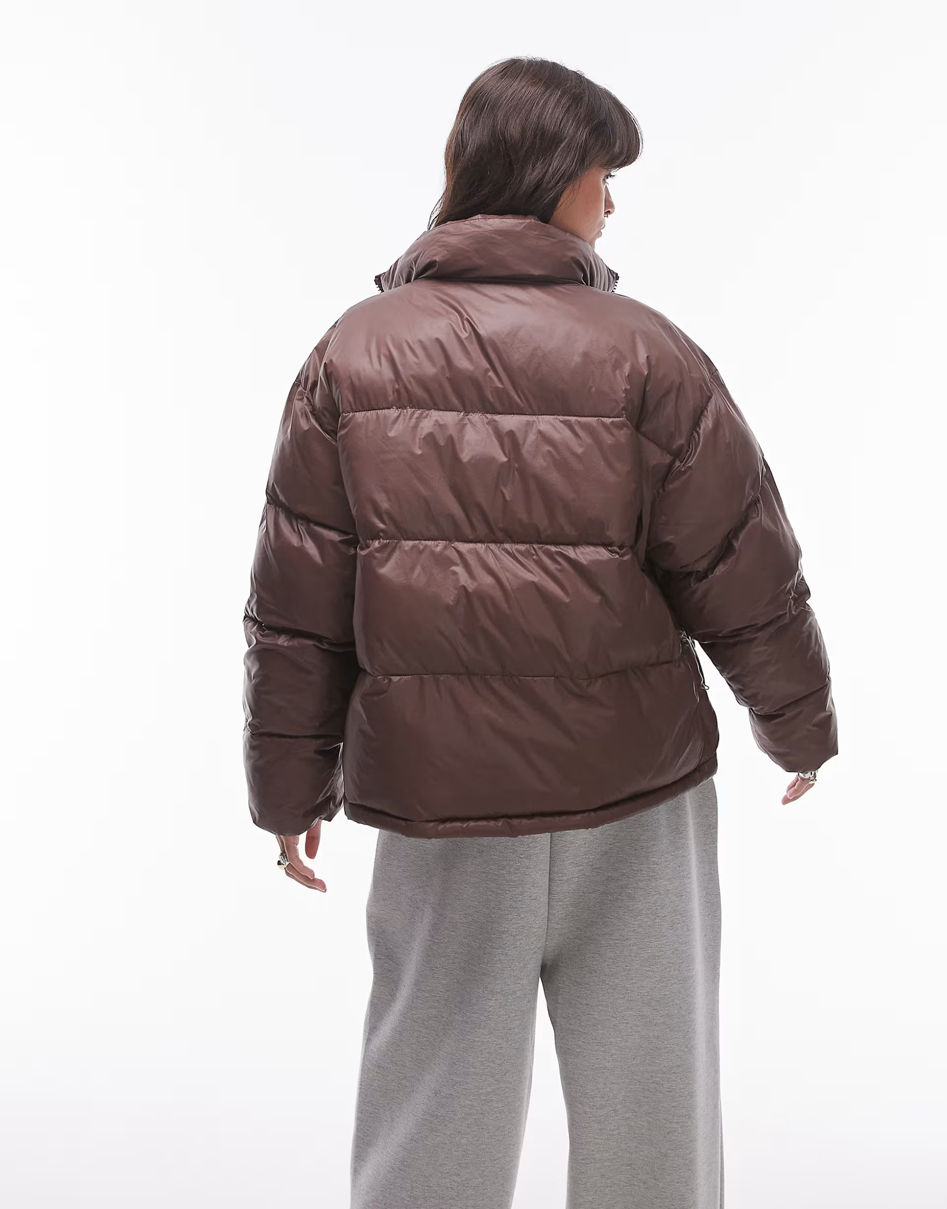 Topshop bomber puffer jacket in choc | ASOS (Global)