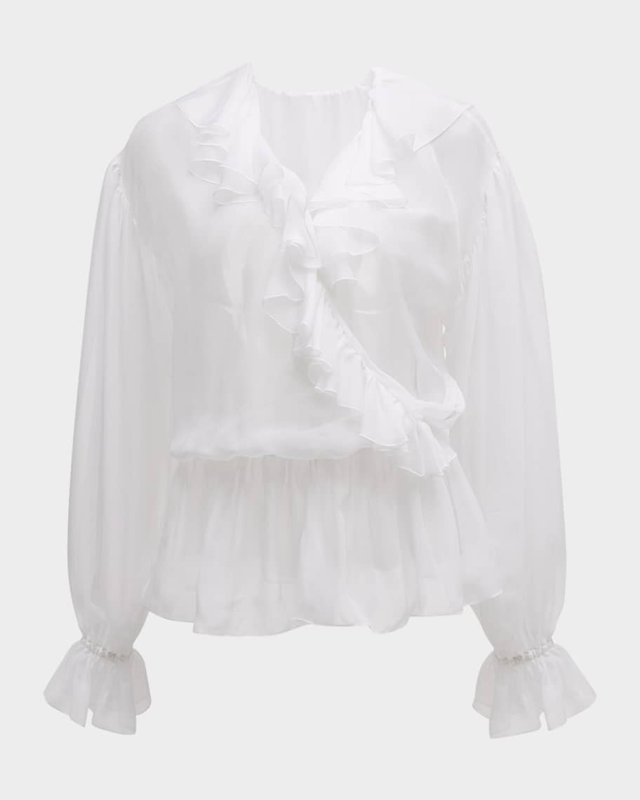 Dolce&Gabbana Ruffle Chiffon Long-Sleeve Top | Neiman Marcus