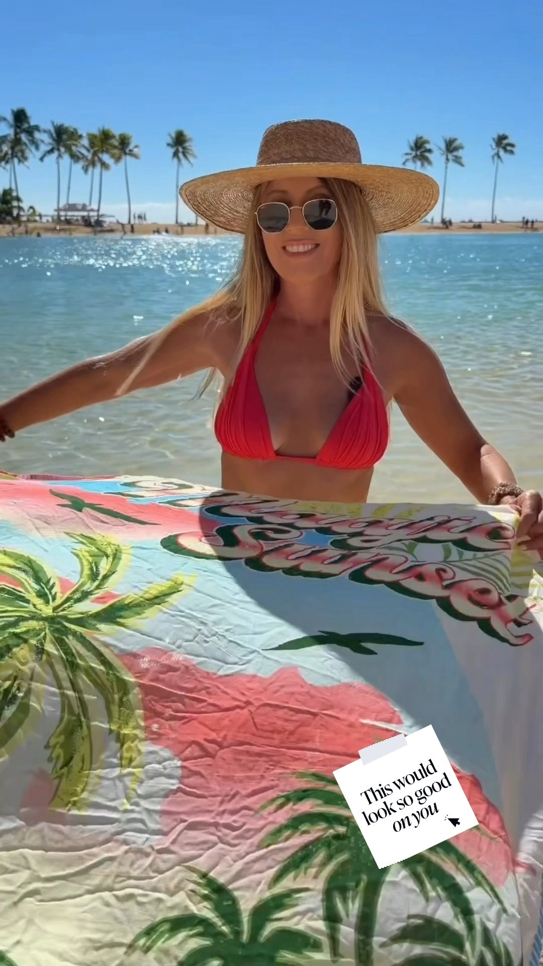 This is one of my favorite sarong hacks—it turns into a dress in seconds! It makes such a cute vacation outfit you can toss on for basically anything. Just hold the sarong behind you, pull the top corners under your arms, tie them around your neck, then cinch the waist with a knot or a sarong buckle. Easy!
So tell me… where would you rock it?

#LTKU #LTKootd #LTKTravel