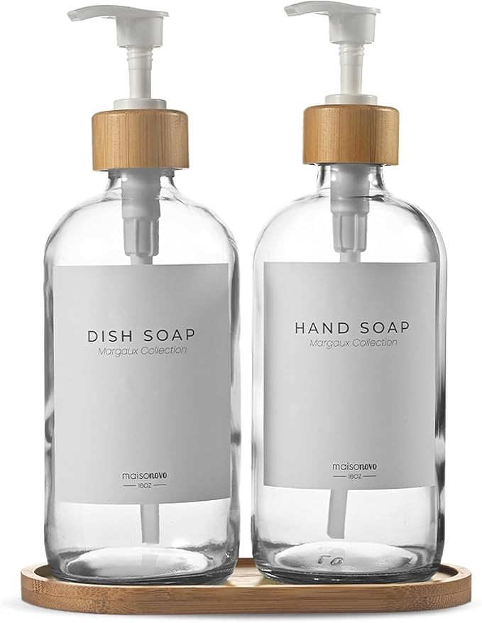 Maisonovo Glass Soap Dispenser Bathroom Set | Hand Soap and Dish Soap Dispenser Set | 16.9oz Clea... | Amazon (US)