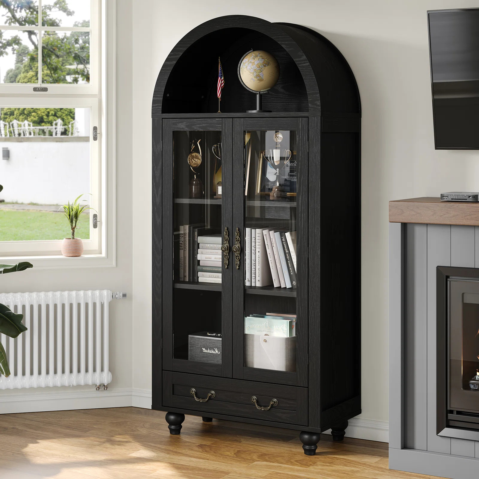 Darby Home Co Amandra Modern Design 71"Storage Bookcase,Arched Cabinet with Glass Doors&Solid Woo... | Wayfair North America