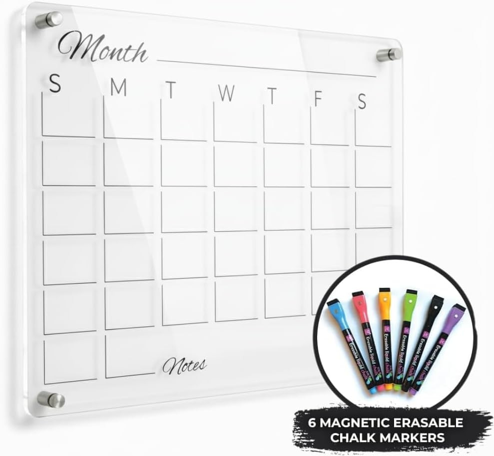 Premium Acrylic Calendar for Wall (16.75” x 13.25”) Clear Calendar & Family Reusable Planner ... | Amazon (US)
