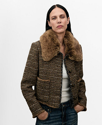 Women's Fur Collar Tweed Jacket | Macy's