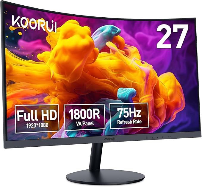 KOORUI 27 Inch Curved Monitor FHD 1080P 75Hz Gaming Monitors Computer Monitor with HDMI VGA,Tilt ... | Amazon (US)