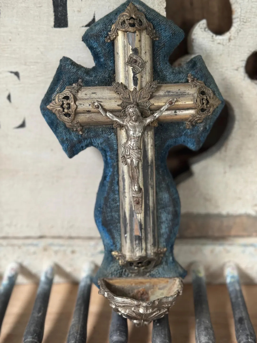 Antique French Benitier Velvet Crucifix Vintage French Crucifix Vintage Cross Vintage Crucifix Vi... | Etsy (US)