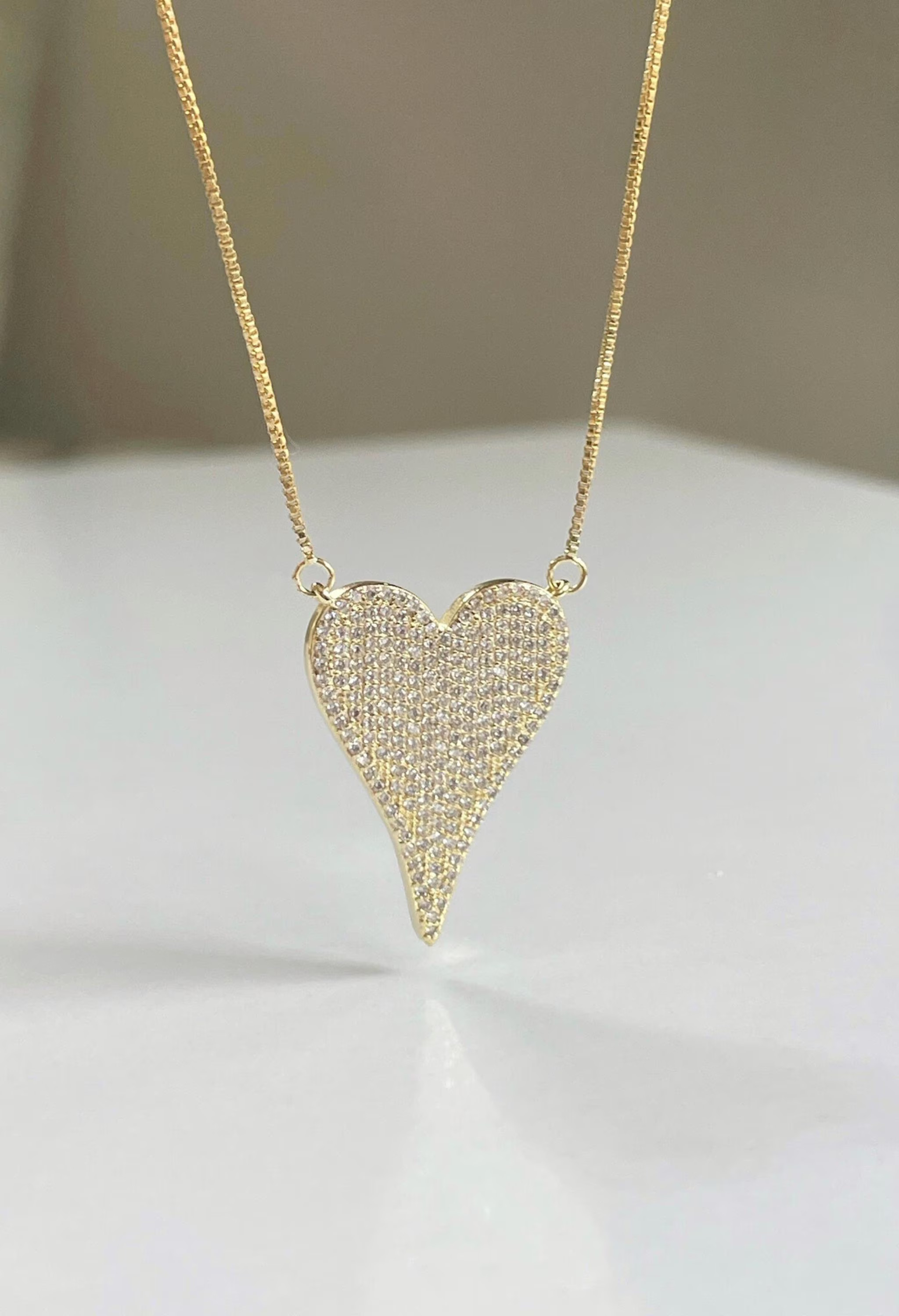 Pave Diamond Heart Necklace, Large Heart Diamond Necklace, Elongated Heart Necklace, Diamond Hear... | Etsy (US)