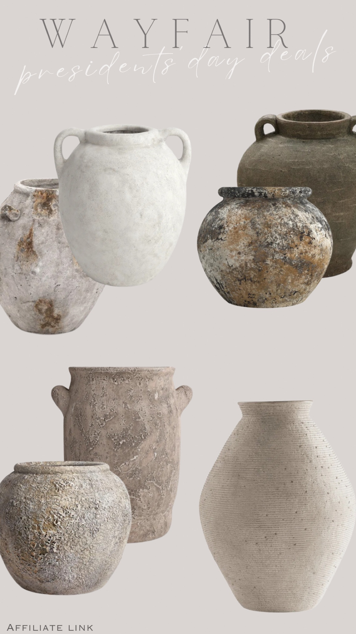 Presidents’ Day Deals! 


Vase, rustic vase, antique vase, planter, pot, organic modern, home decor, ern, table vase, terracotta vase 



#wayfair 

#LTKSaleAlert #LTKHome