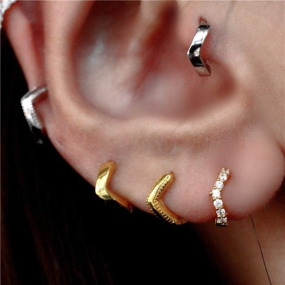 V Shaped Tiny Sleeper Cartilage Piercing Small Hoop Cuff Earrrings for Women Girls 2nd Hole S925 Ste | Amazon (US)