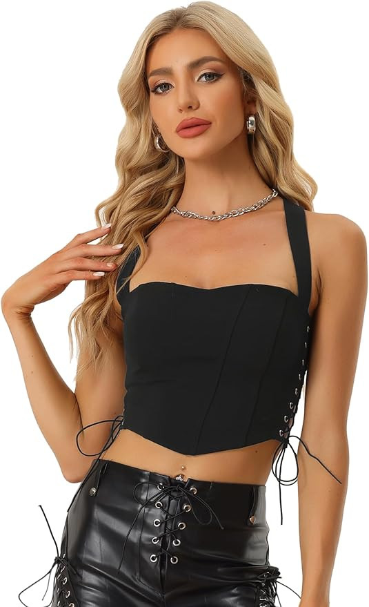Allegra K Women's Sleeveless Bustier Corset Tops Lace-up Sexy Clubwear Party Crop Top | Amazon (US)