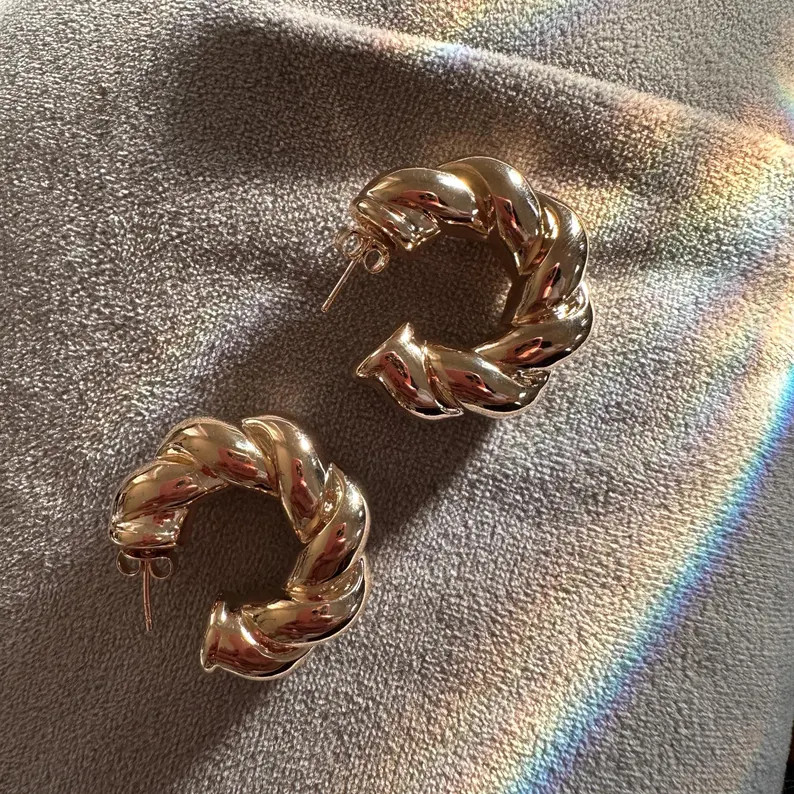 Chunky Twist Hoop Earrings - Etsy | Etsy (Global)