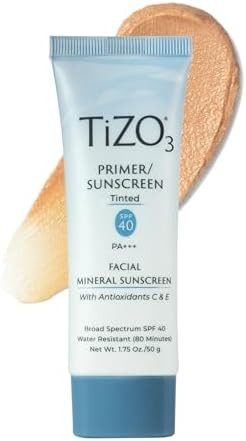 TiZO3 Facial Mineral Sunscreen and Primer, Tinted Broad Spectrum SPF 40 with Antioxidants, Sheer ... | Amazon (US)