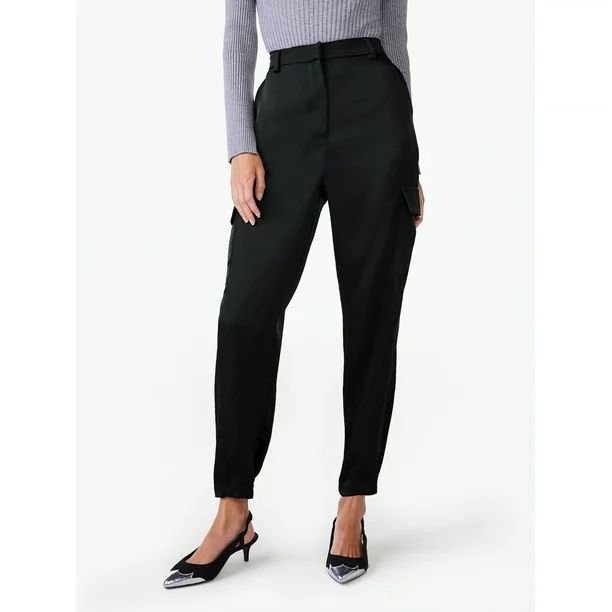 Scoop Women’s Satin Tapered Cargo Pants, Sizes XS-XXL | Walmart (US)