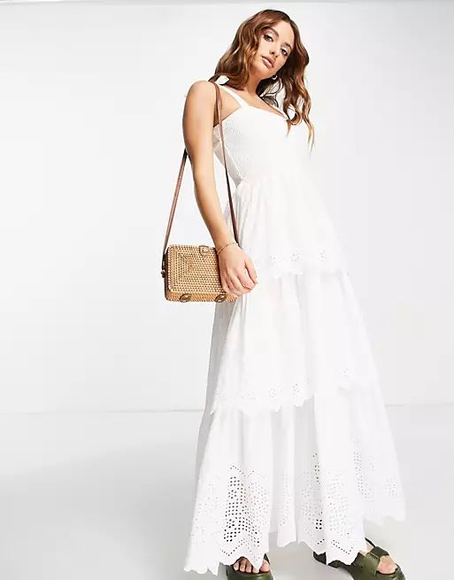 River Island tiered maxi sun dress in white | ASOS (Global)
