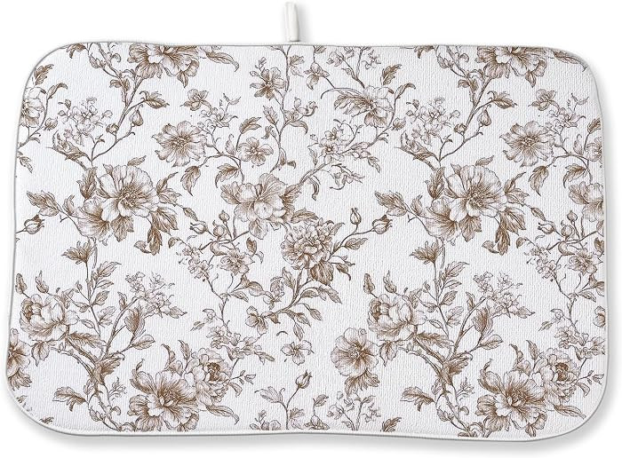 Brown Floral Dish Drying Mats 18x24 Inch Chinoiserie Brown Drying Mats Seasonal Vintage Rustic To... | Amazon (US)
