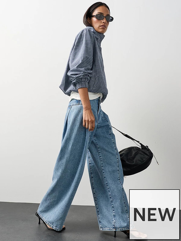 Michelle Keegan Seam Detail Wide Leg Jean - Mid Wash | Very (UK)