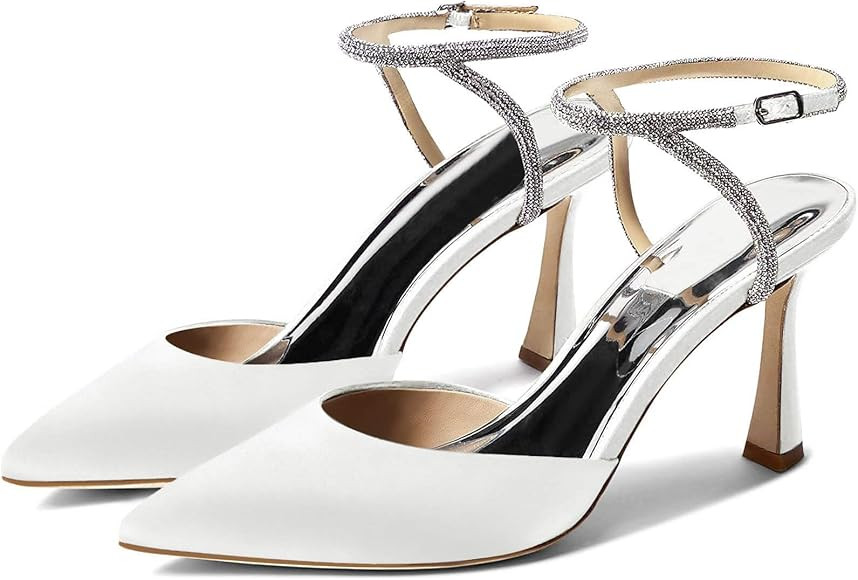 Coutgo Women Rhinestone Heels Kitten High Satin Pumps Pointed Toe Sparkly Sexy Wedding Dress Shoe... | Amazon (US)