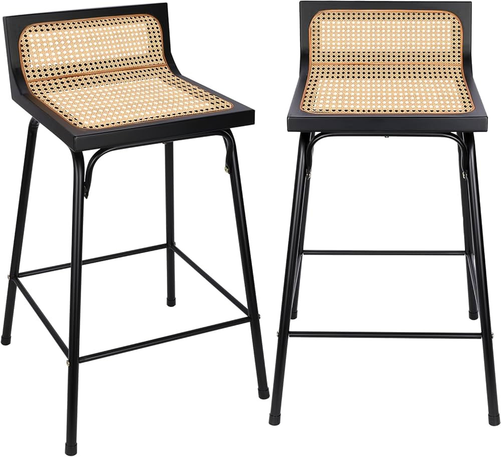 Counter Height Bar Stools, Bar Stools Set of 2, Rattan Bar Stool, Black Dining Room Chairs Metal ... | Amazon (US)