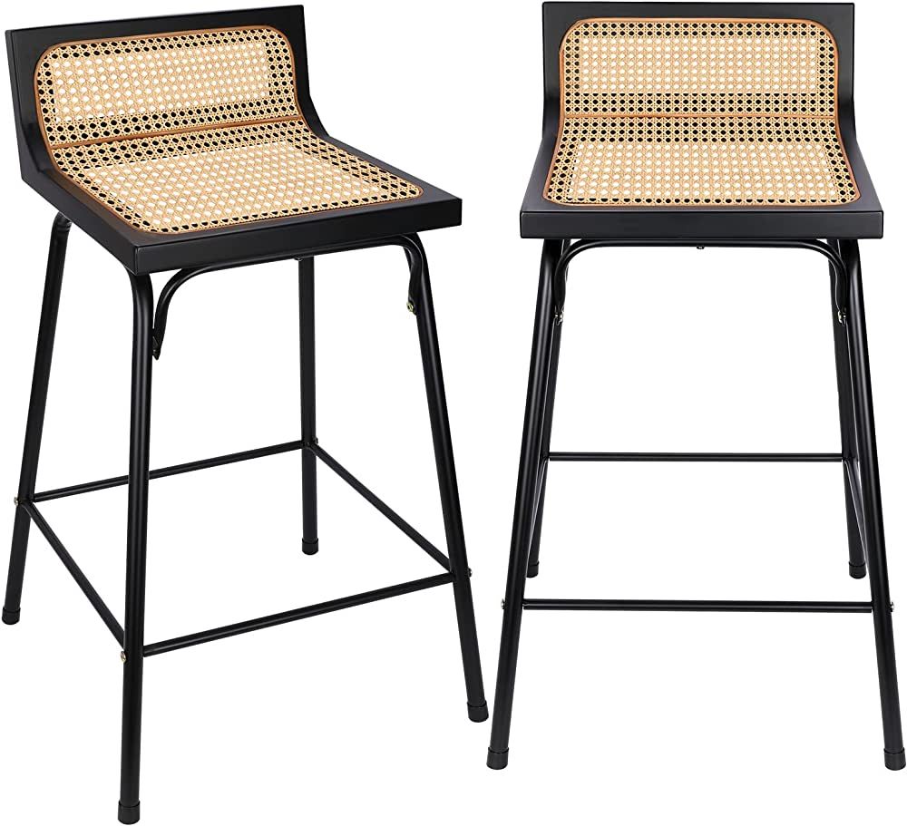 Counter Height Bar Stools, Boho Bar Stools Set of 2, Rattan Bar Stool, Mid Century Modern Chair, ... | Amazon (US)