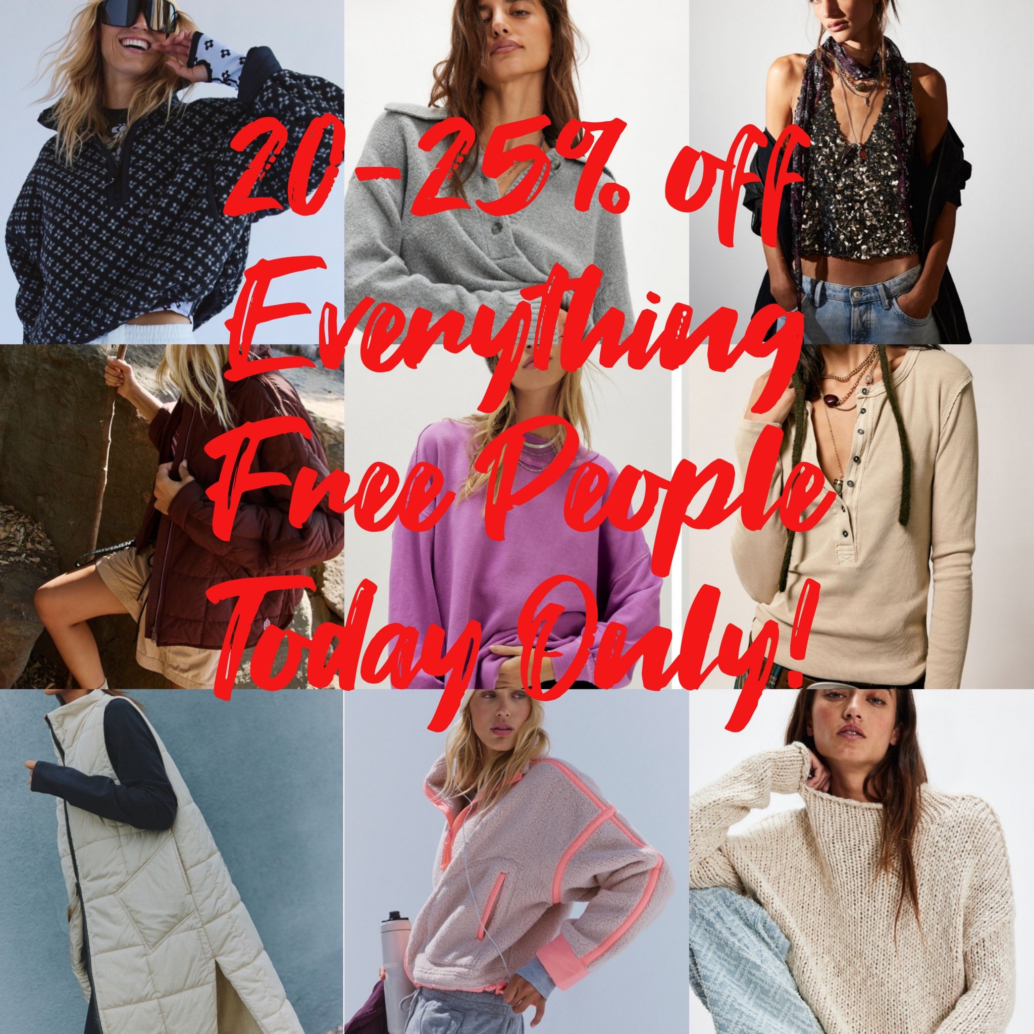 Huge Free People Sale!
20-25 % off today only!

Hurry! Sale! Gift Guide Gift Idea winter style sweater coat puffer jeans. Dress sparkly holiday fall style 

#LTKSaleAlert #LTKGiftGuide #LTKStyleTip