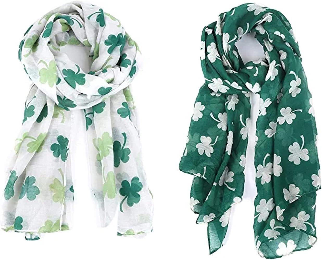 2 Pack Shamrock Scarf Irish Scarf St Patricks Day Accessories for Women Irish Clover Silky Stripe... | Amazon (US)