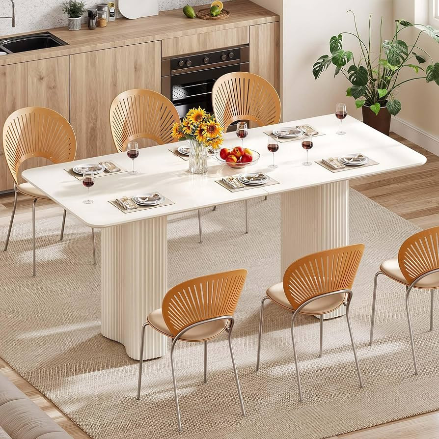 DWVO 70.8 Inch Dining Table for 6-8 People Modern Rectangular Kitchen Table Large Cream White Din... | Amazon (US)