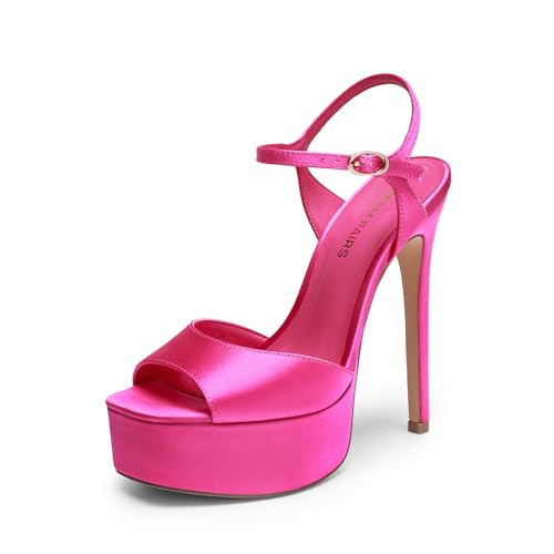DREAM PAIRS Women’s High Platform Heels 5.75'' Stilettos Open Square Toe Heeled Sandals Ankle Strap Sexy Comfort Dress Shoes Wedding Bridal Pumps,Size 9,Hot Pink,SDHS26014W | Amazon (US)