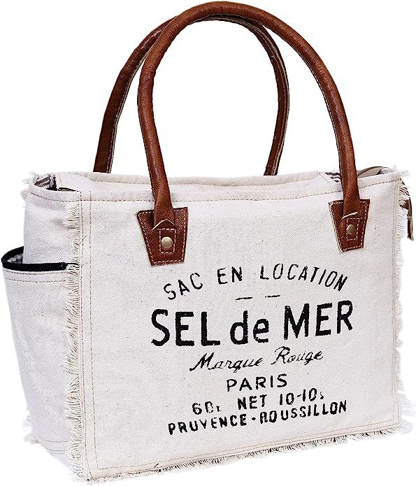 CLA Bags Sel De Mer Upcycled Canvas Hand Bag Upcycled Canvas & Cowhide Tote Bag Radiant Upcycled ... | Amazon (US)