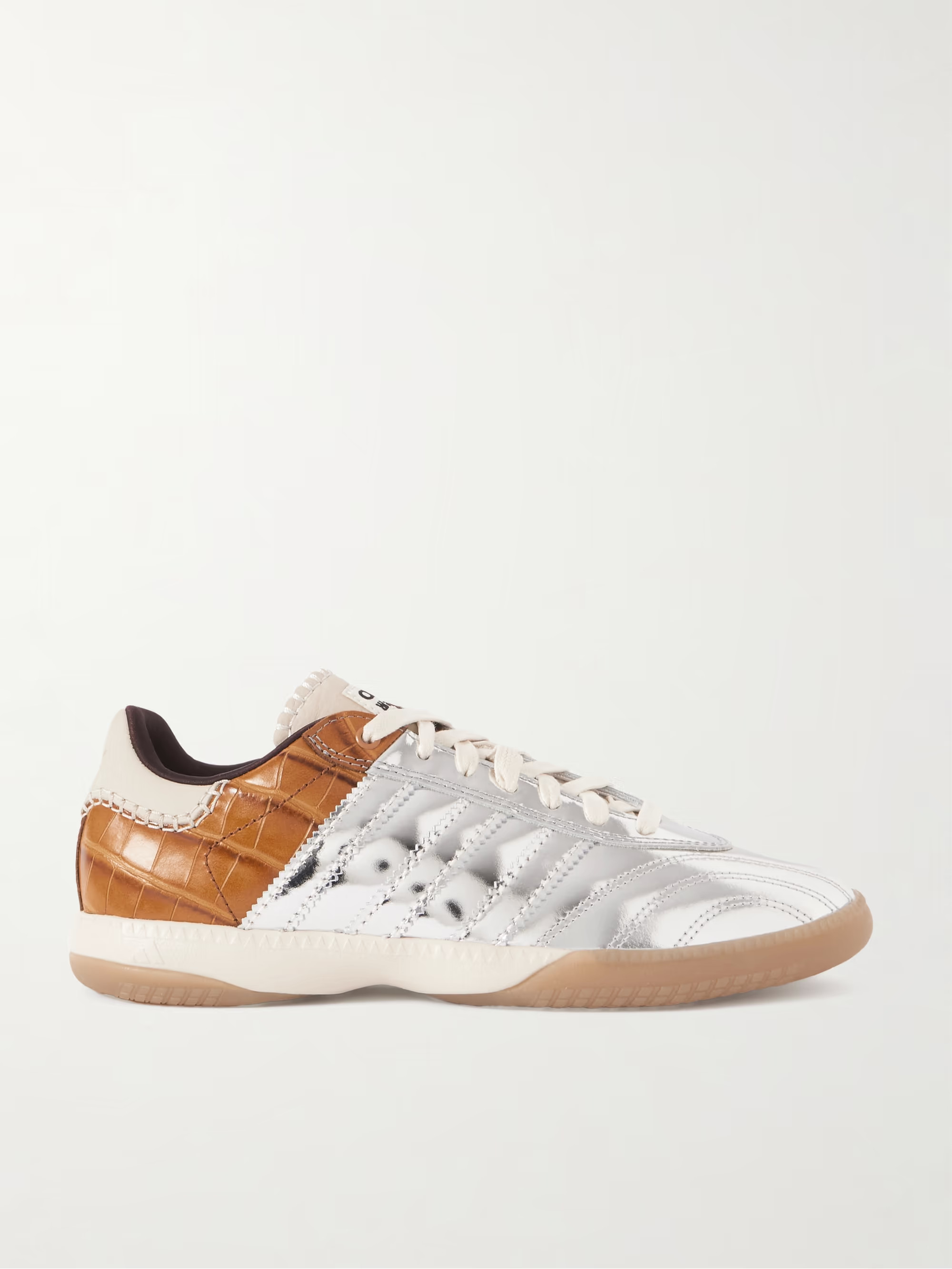 + Wales Bonner Samba Millennium paneled croc-effect and metallic leather sneakers | NET-A-PORTER (UK & EU)