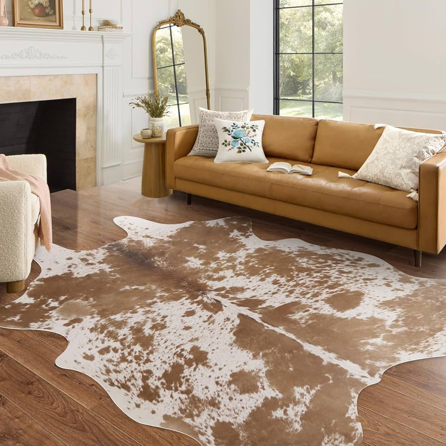 Large Cowhide Rug 10x8 ft Rustic Cow Hide Rug Faux Cowhide Rugs for Living Room Bedroom Dining Ro... | Amazon (US)