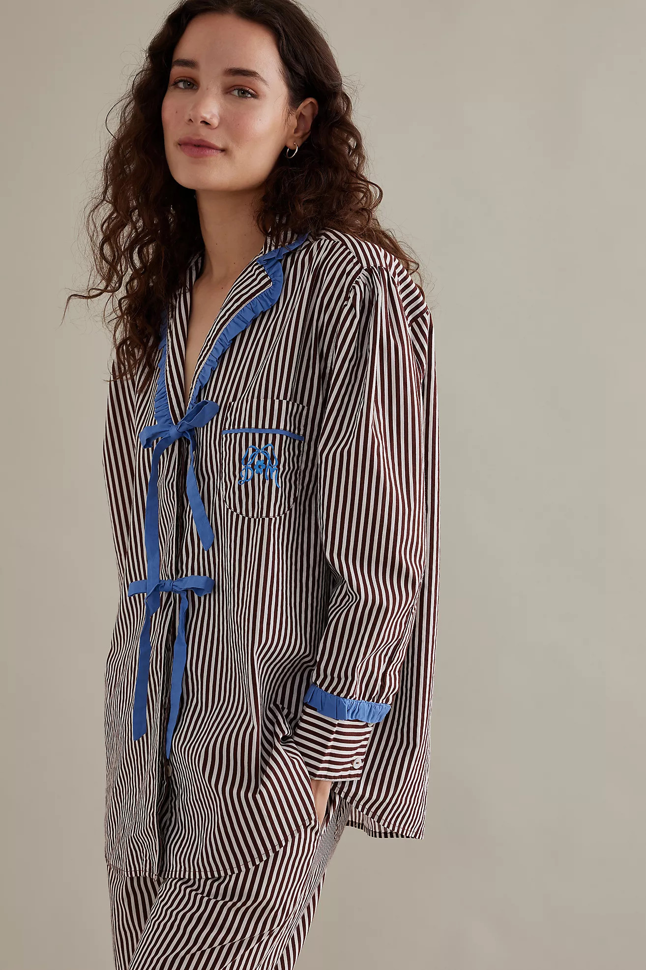 Damson Madder Antonia Long-Sleeve Stripe Organic Cotton Pyjamas Set | Anthropologie (UK)