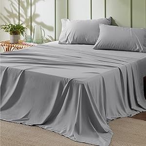 Bedsure King Size Sheets - Soft 1800 Sheets for King Size Bed, 4 Pieces Hotel Luxury Light Grey K... | Amazon (US)