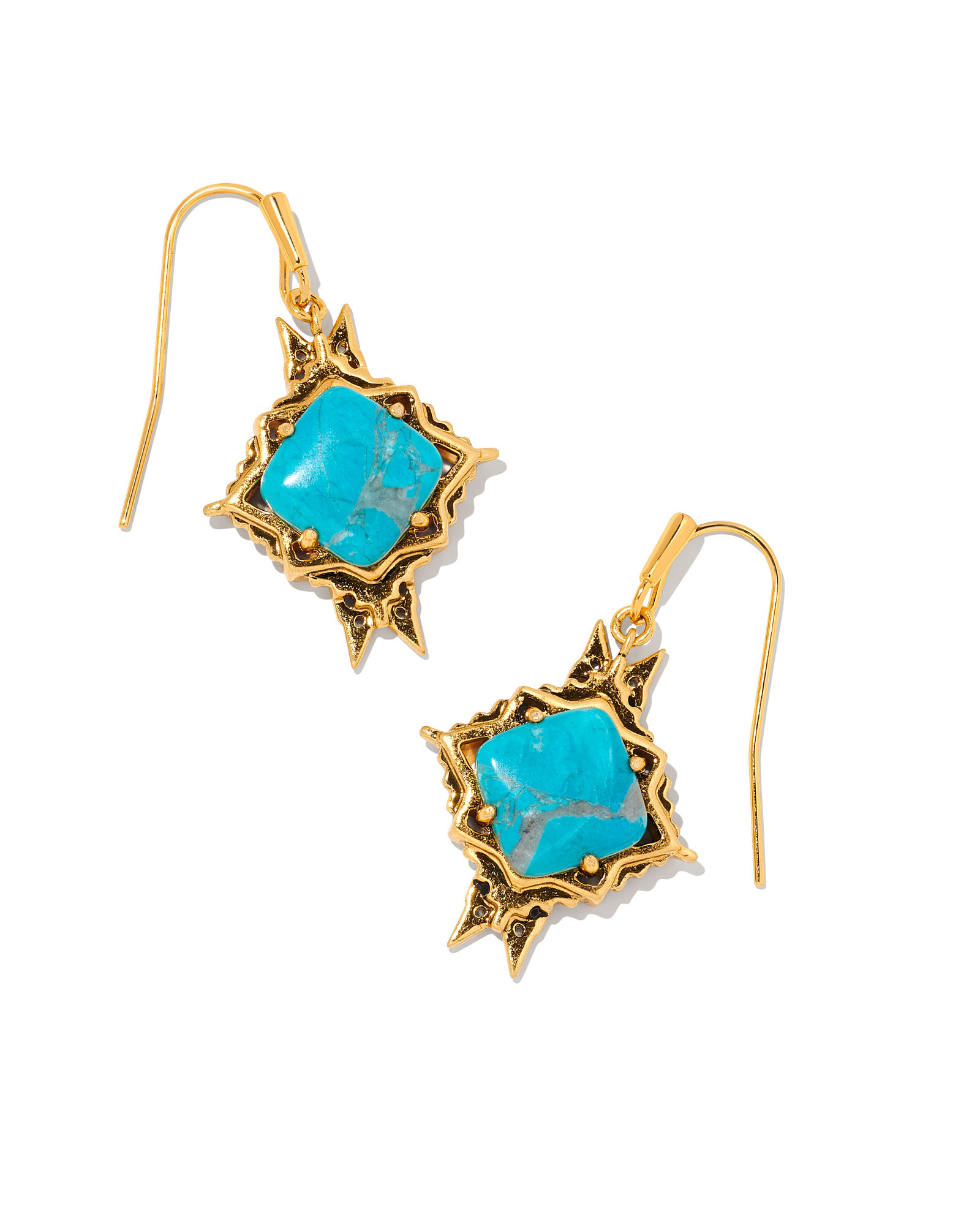 Cass Vintage Gold Drop Earrings in Teal Howlite | Kendra Scott