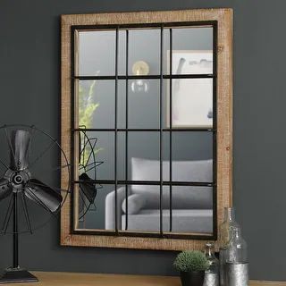 Glitzhome 32"H Farmhouse Wooden Metal Windowpane Wall Mirror - 32" | Bed Bath & Beyond