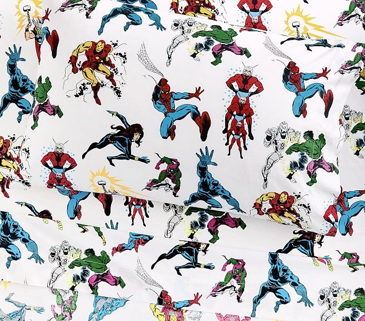 Marvel Heroes Glow-in-the-Dark Sheet Set & Pillowcases | Pottery Barn Kids