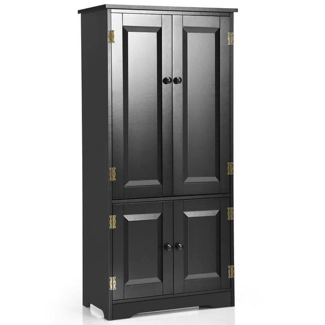 Costway Accent Floor Storage Cabinet W/ Adjustable Shelves Antique 2-Door Black | Walmart (US)