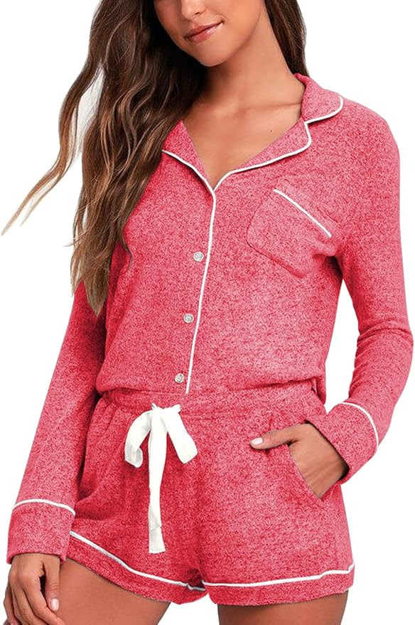 Aamikast Womens Pajama Sets Button Down Long Sleeve Sleepwear Soft 2 Piece Pjs Lounge Set | Amazon (US)