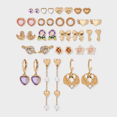 Heart Flower and Swan Multi Earring Pack 18pc - Wild Fable™ Gold | Target